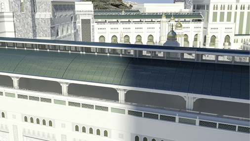 <p>
Vier Fußgängerbrücken in Mekka werden mit gewölbten, farbigen Modulen von Sunovation überdacht: insgesamt eine Fläche von 12.800 Quadratmetern.
</p>

<p>
</p> - © Visualisierung: SL Rasch – Stuttgart

