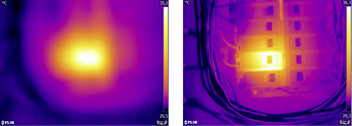 <p>
Abbildung 1: Auf dem nicht fokussierten Bild links ist nur eine diffuse Wärmewolke erkennbar. Das fokussierte Bild rechts zeigt deutlich, welches Objekt betrachtet wird und wo es warm ist.
</p>