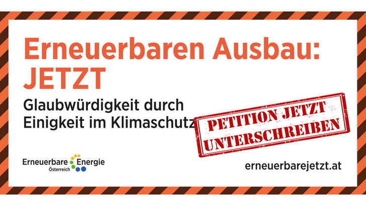 Mit der Petition wollen die Verbände in Österreich dafür sorgen, dass der Nationalrat im Sommer die Rahmenbedingungen für den Ökostromausbau neu ordnet. - © Erneuerbare Energien Österreich
