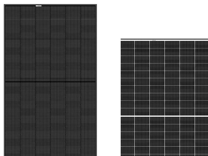 Links: schwarzes Modul der Baureihe Alpha von REC. Rechts: die neue Alpha-Serie von REC mit weißer Folie.