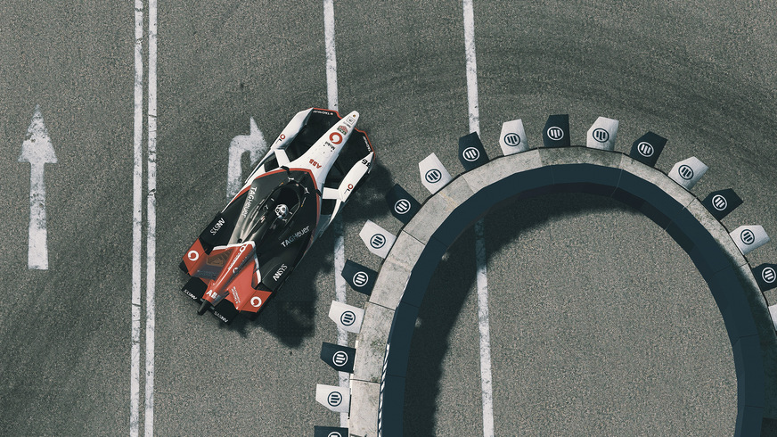 André Lotterer vom Team Tag Heuer Porsche auf der virtuellen Rennstrecke.