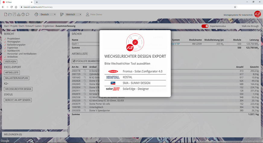 Die Digitalisierung schreitet voran: K2 Systems hat eine direkte Verbindung zu den Auslegungstools vieler Wechselrichterhersteller eingerichtet.
