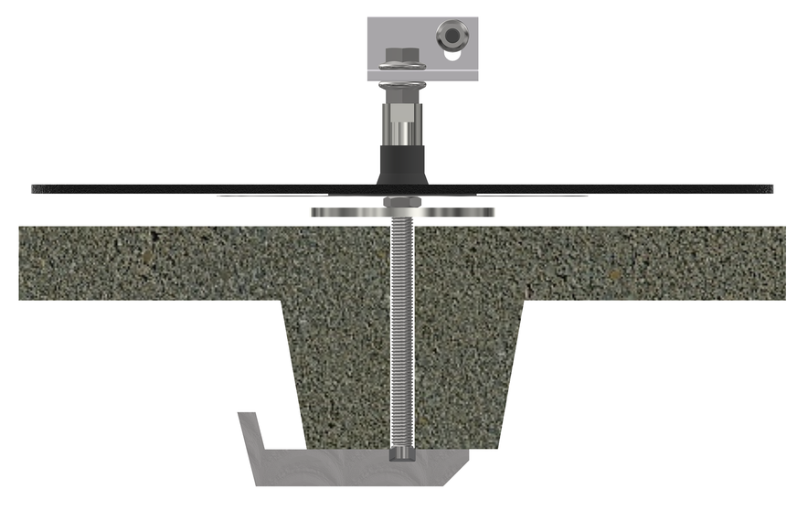 Der asymmetrische Anker wird zwischen die Betonplatten geschoben und dann gedreht, sodass er fest sitzt.