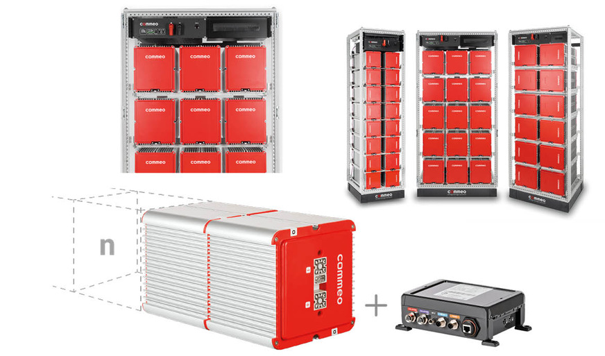 Gewerbespeicher aus dem Baukasten: Das Commeo-System reicht von 20&nbsp;Kilowattstunden bis zwei Megawattstunden.
