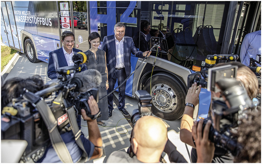 Der erste Wasserstoffbus in Wels sorgte für enormen Medienrummel.