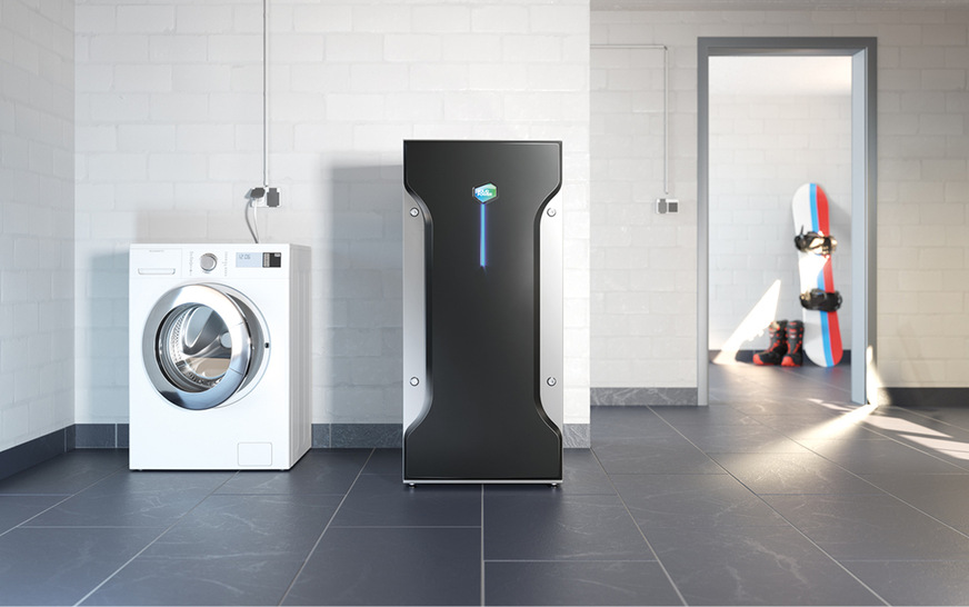 Bluegen BG-15 im Wohngebäude: Das kompakte Gerät erzeugt bis zu 13.000 Kilowattstunden elektrischen Strom im Jahr.