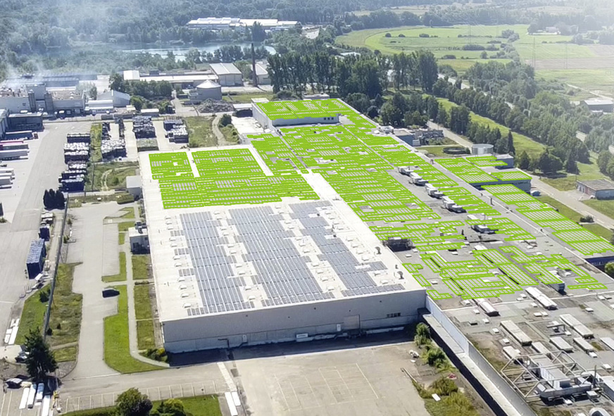 Dachkraftwerk auf dem ehemaligen Betriebsgelände von Goodyear in Philippsburg.