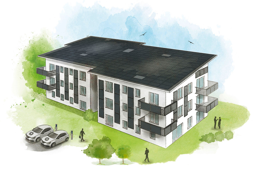 Das neue Mehrfamilienhaus in Niesky nutzt alle Flächen für Solarmodule.