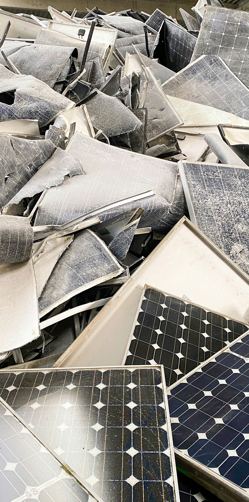 Sammlung der Altmodule, bevor sie in den Schredder wandern.