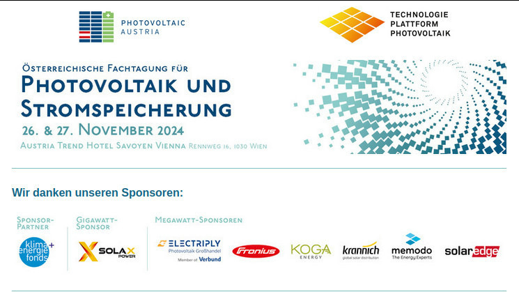 PV Austria: Herbstkonferenz der PV- und Speicherbranche im November in Wien