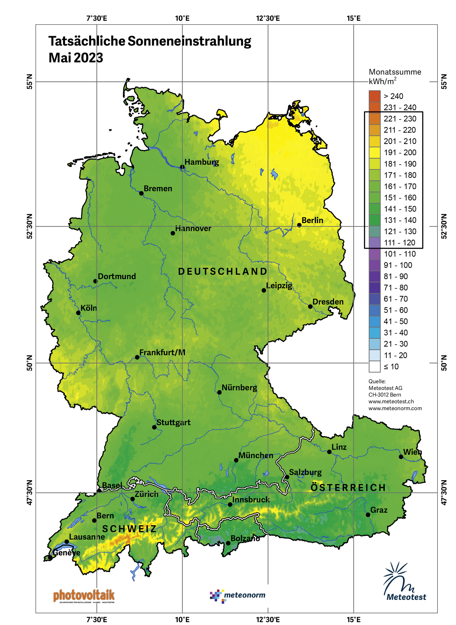 Tatsächliche Sonneneinstrahlung Mai 2023