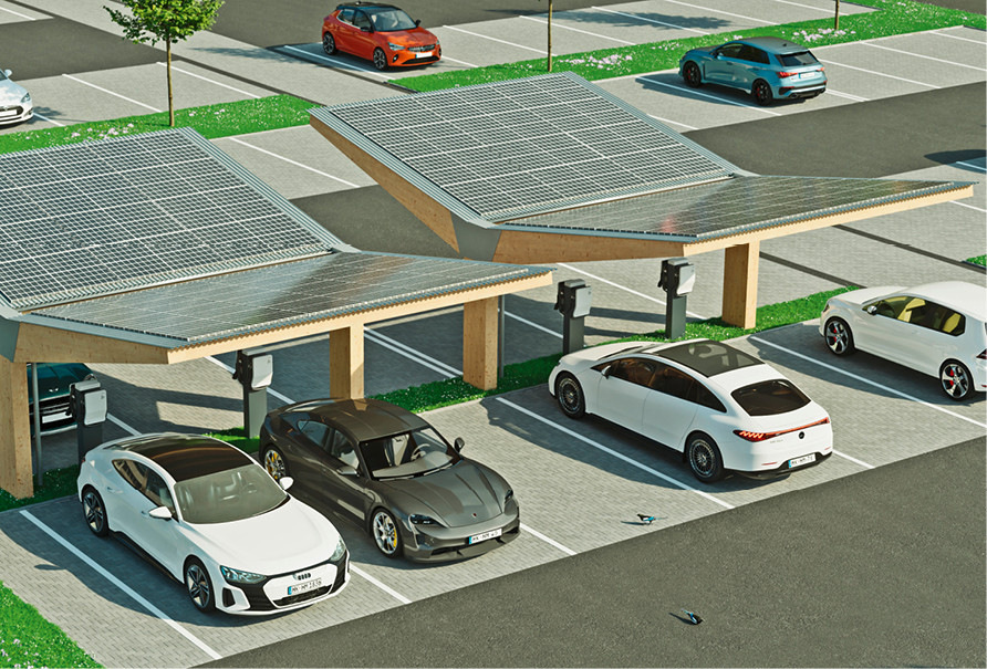 Solare Carports in massivem Holzbau