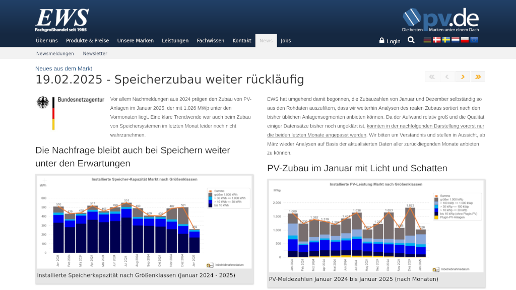 EWS-Analyse: Speicherzubau weiter rückläufig