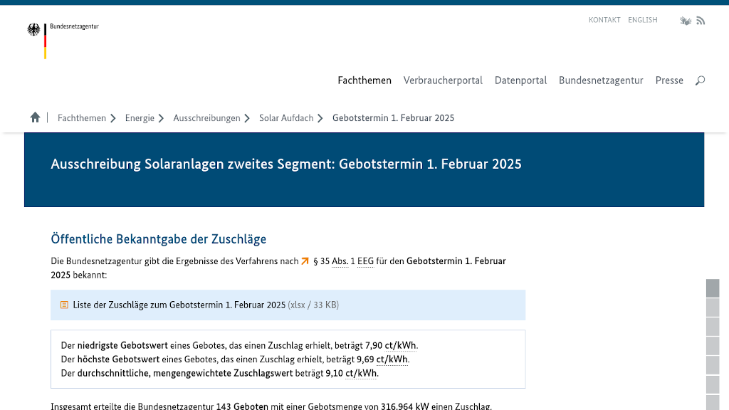 Ausschreibung für Dächer und Lärmschutzwände wieder deutlich überzeichnet