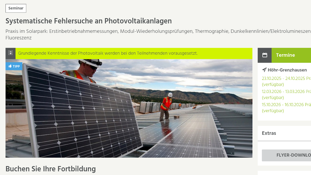 Seminar am HDT: Systematische Fehlersuche im Solarpark