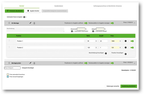 Am Ende der Planung gibt das Programm ein Richtpreisangebot aus.