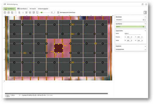 Nach der Belegung des Daches erfolgt die Auslegung des Montagesystems.