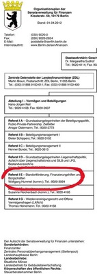 © Screenshot Organigramm Senatsverwaltung für Finanzen in Berlin
