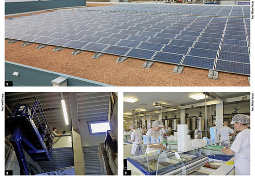 
1
 Genau 704 polykristalline Module von Eging auf dem Werksdach in Berlin-Spandau liefern 172 Kilowatt Leistung.




2
 Die Anlage wurde in nur drei Wochen im Januar und Februar dieses Jahres von Fenderl Energy aufgebaut.




3
 Vorn die Eistruhen, im Hintergrund die Kühlaggregate. Der Strom kommt vor allem vom Solardach.
