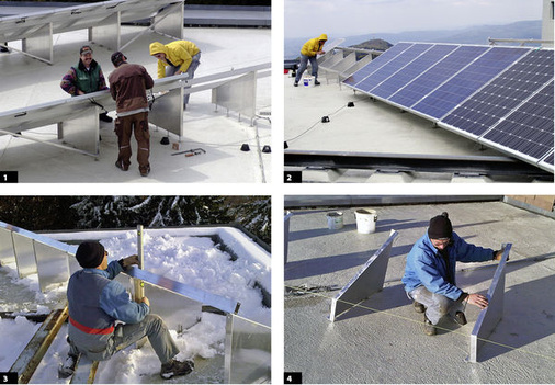 
1
 Der Aufbau der Teststation erfolgte bei unwirtlicher Witterung im Spätherbst und Winter. Nicht nur die Komponenten waren gefordert, auch und vor allem die Monteure. 




2
 Die starken Böen belasten die Solarmodule und die Untergestelle ungewöhnlich stark. Auch der Blitzschutz hat in dieser Höhe eine besondere Bedeutung.




3
 Aufbau der Aufständerung bei Schnee und Eis: Nach mehr als zweijährigem Testbetrieb können die Installateure zufrieden auf ihre Arbeit zurückblicken. 




4
 Sunworx erprobt auf dem Hohen Bogen nicht nur Solarmodule und Wechselrichter, sondern auch verschiedene Systeme zur Dachmontage.
