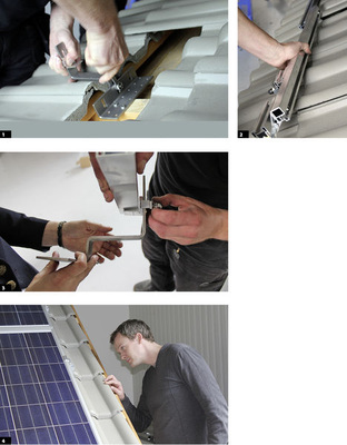 
1
 Der Monteur stellt die Höhe des Dachhakens ein, sodass der Haken nicht auf dem Ziegel aufliegt.




2
 Die Teleskopverlängerung der Grundschiene ist eine Besonderheit des Systems von Mounting Systems. So lässt sich das Untergestell passgenau einstellen. 




3
 Höhenverstellbare Schienenanbindung mit Schienenauflage.




4
 Nach der Montage. Gutachter Karg schaut auch aufs Detail. Schließlich kommt es nicht nur auf die Zeit an.
