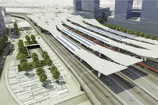 <p>
Energiekonzept für den neuen Wiener Bahnhof: Die Überdachung der Bahnsteige wird für Photovoltaik genutzt, insgesamt rund 1.200 Quadratmeter auf fünf Bahnsteigen.
</p> - © Grafik: BMVIT


