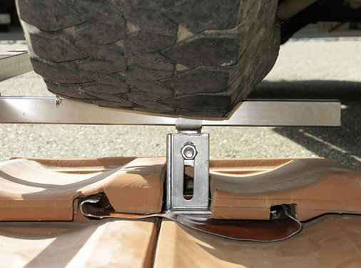 
Die Kraft wird senkrecht in die Dachkonstruktion eingeleitet, ohne Umweg über einen Hebel, der obendrein schwingen könnte. Deshalb werden keine Bewegungen auf die Ziegel und in die Dachlattung geleitet.
