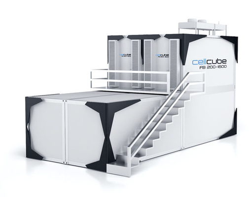 
Der Cell Cube 200-1.600 speichert 1,6 Megawattstunden bei 200 Kilowatt Leistung. Er wird auf Pellworm einem Härtetest unterzogen.
