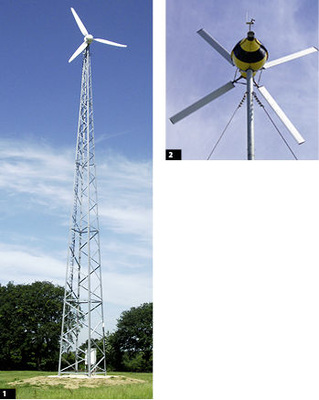 
1
 Auf stabilem Stahlmast installierter Rotor: In 20 bis 30 Metern Höhe sind die Erträge höher als in Bodennähe. Aber der Betreiber braucht eine Baugenehmigung.


2
 WESpe-Rotor der Firma WES Energy aus Sankt Michaelisdonn.
