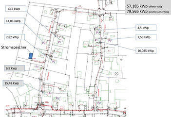 
Ortsnetz von Fechheim mit Photovoltaikanlagen.
