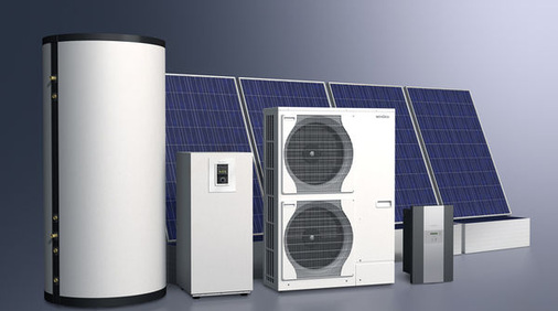 
Auch Schüco aus Bielefeld hat ein Komplettpaket aus Photovoltaikanlage, Luftwärmepumpe , Hydraulikmodul und Pufferspeicher vorgestellt.
