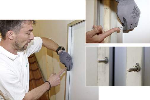 
Kleine Details können Transport und Ablage erleichtern und sicherer machen. Mit den Abrutschsicherungen im Rahmen halten die Module von Baywa r.e. vorläufig auf den Profilschienen. 
