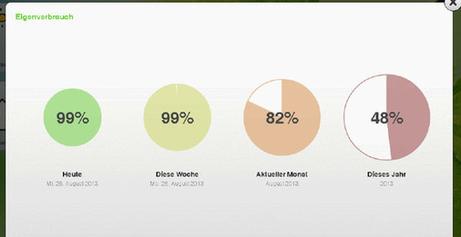 <p>
Auf einen Blick: Mit diesem Menü lässt sich der Eigenverbrauch über verschiedene Zeiträume sehr gut veranschaulichen. Das überzeugt die Kunden.
</p>