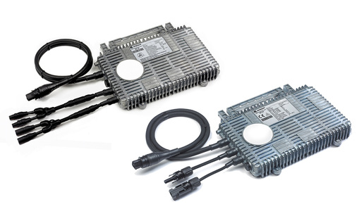 
Enecsys brachte vor zwei Jahren diese Duowechselrichter (oben) auf den Markt. Sie leisten 480 Watt. Rechts: der Single für 240 Watt.
