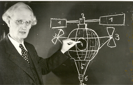 <p>
</p>

<p>
Bertrand Piccards Großvater Auguste Piccard bei der Vorstellung seines Heißluftballons, mit dem er in die Stratosphäre schweben wollte. Bereits 1943 forderte er, die Solarenergie solle schnellstmöglich das Öl ersetzen. 
</p> - © Foto: Piccard


