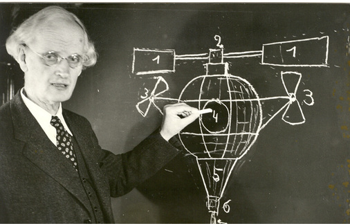 



Bertrand Piccards Großvater Auguste Piccard bei der Vorstellung seines Heißluftballons, mit dem er in die Stratosphäre schweben wollte. Bereits 1943 forderte er, die Solarenergie solle schnellstmöglich das Öl ersetzen. 
