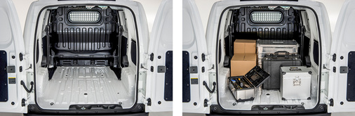 
Der Transporter bietet denselben Raumkomfort wie die Dieselfahrzeuge von Nissan. Darin lassen sich Werkzeug und Zubehör gut unterbringen, durchaus auch



Wechselrichter und Baupläne. Paletten mit Solarmodulen gehören auf den Anhänger.
