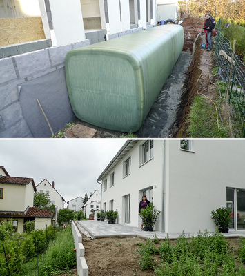 
Der Wärmespeicher wird unter der Terrasse des Wohnhauses installiert. Damit verschwindet er faktisch imErdreich. Bei geeigneten Grundstücken wäre auch die Nachrüstung möglich.



