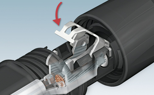 
Prinzip des Schnellverschlusses von Sunclix: Die Montage der Module ist ohne Werkzeug möglich. Das spart Zeit und schließt Fehler aus.
