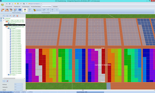 <p>
Weil die Anlage mehr als 5.000 Module umfasst, wurde in der Planung mit Teilverschaltungen gearbeitet,um die optimale Belegung zu finden.
</p>