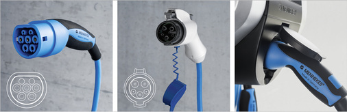 



Steckersystem Typ 2 (linkes Bild), Stecker vom Typ 1 (Mitte) und Ladesteckdose (rechts) für Wallboxen.
