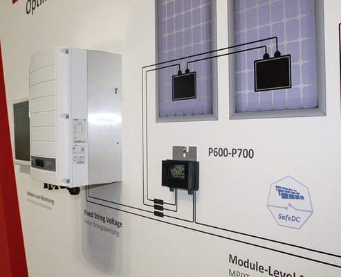 



Systemübersicht von Solar Edge für kleine und gewerbliche Anwendungen, zu sehen auf der Intersolar.
