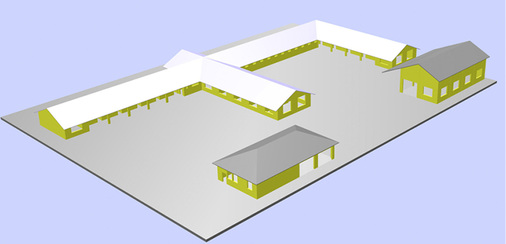 <p>
Modell der geplanten Gewerbeschule mit Internat.
</p>