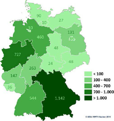 <p>
Die registrierten Speicher in den einzelnen Ländern.
</p>

<p>
</p> - © Grafik: ISEA, RWTH Aachen

