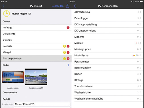 
Die Projektübersicht zeigt die Anzahl offener Akten nach Status und eine Liste der Komponenten.



