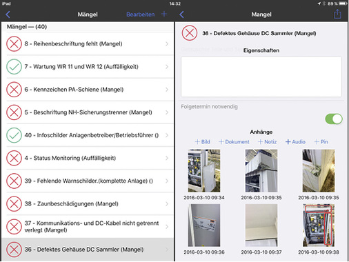 <p>
Die Mängelliste bietet Detailansichten auf Höhe der Bilder.
</p>