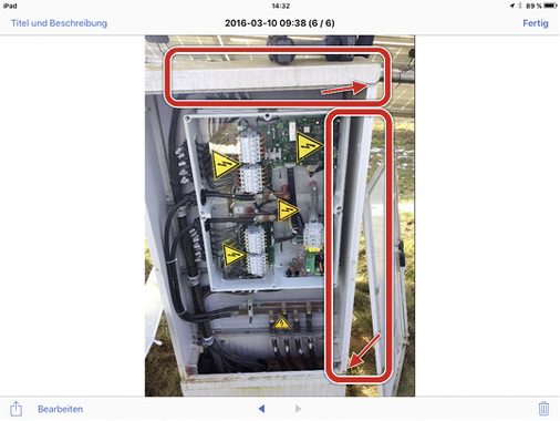 
Ein Mangel wurde mit Markierungen versehen.
