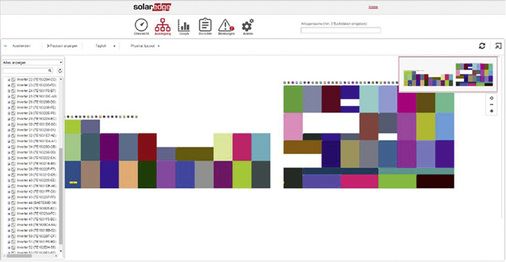 <p>
In dieser Darstellung wurden die Module farblich nach Wechselrichter gruppiert.
</p>

<p>
</p> - © Grafik: Solaredge

