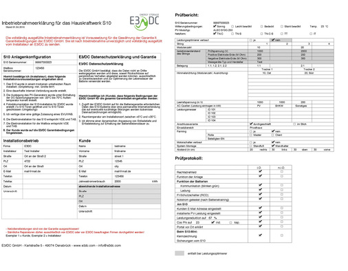 <p>
</p>

<p>
Protokoll zur Inbetriebnahme eines Hauskraftwerks S10 Mini von E3/DC.
</p> - © Quelle: E3/DC

