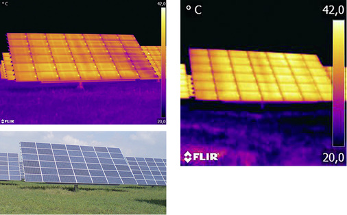 <p>
Abbildung 3: Dasselbe Panel aus derselben Entfernung mit denselben Einstellungen aufgenommen. Links oben mit einer Bildmatrix 640 x 480, rechts mit einer Kamera mit 180 x 180 Bildpunkten.
</p>